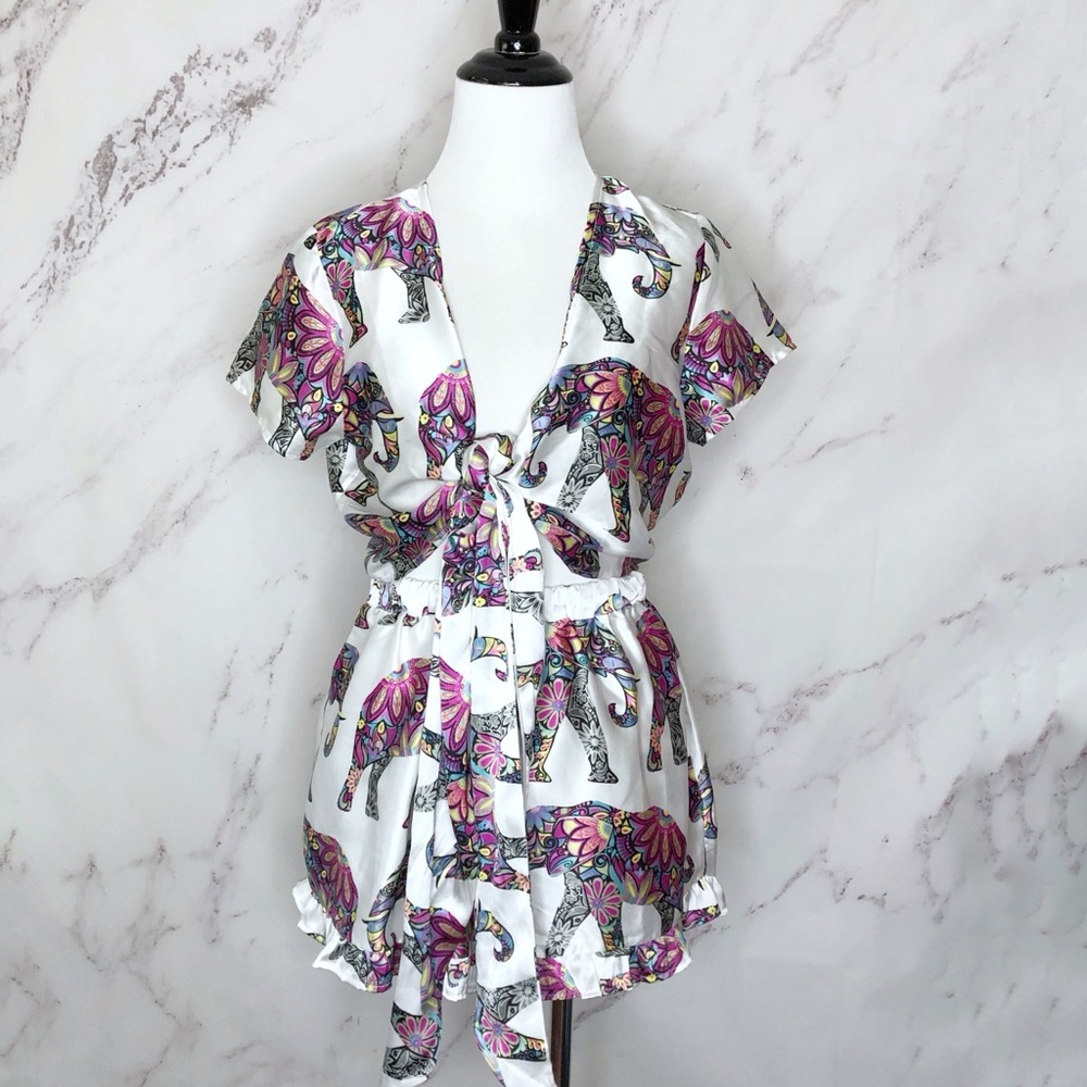 Nasty Gal Paisley Elephant Satin Pajama Night Set